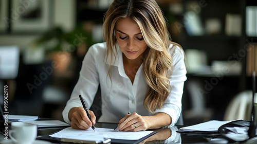 Woman Signing Important Doc...