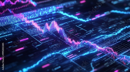 Abstract digital data visualization with vibrant lines and waves representing data flows and trends, suitable for tech-related themes.