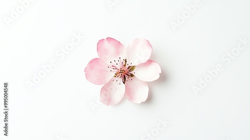 Close-up of a delicate pink and white flower on a clean white background, showcasing simplicity and natural beauty.