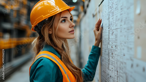 Woman in Hardhat Reviews a ...