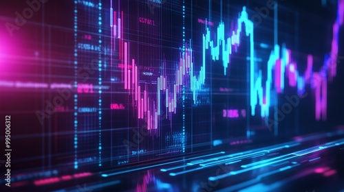 Abstract digital financial chart with vibrant colors representing data analysis and market fluctuations.