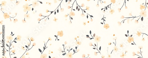 Seamless floral pattern with delicate yellow flowers and leaves on a white background. Perfect for fabric, wallpaper, and stationery designs.