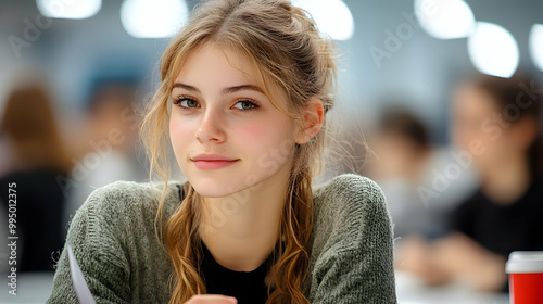 Smiling Young Woman with Gr...