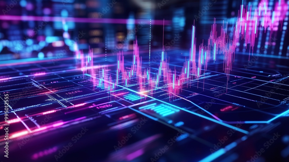 Abstract digital graphic showcasing vibrant financial data visualization and stock market trends. Abstract digital graphic showcasing vibrant financial data visualization and stock market trends.