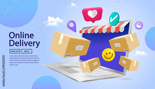 A busy online store dispatches multiple packages for fast delivery. The e-commerce fulfillment service earns positive feedback, likes, and smiles from its happy customers.