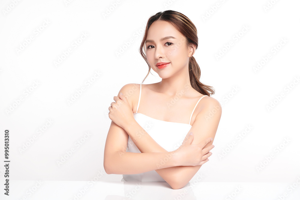 Beautiful young asian woman with clean fresh skin on white background, Face care, Facial treatment, Cosmetology, beauty and spa, Asian women portrait. Beautiful young asian woman with clean fresh skin on white background, Face care, Facial treatment, Cosmetology, beauty and spa, Asian women portrait.