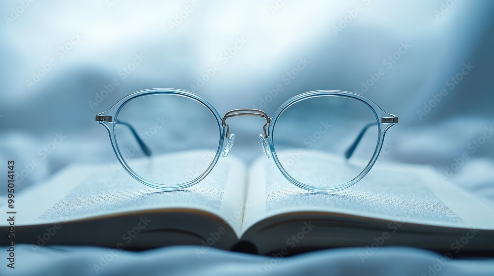 Glasses resting on an open book, symbolizing reading and knowledge. Glasses resting on an open book, symbolizing reading and knowledge.