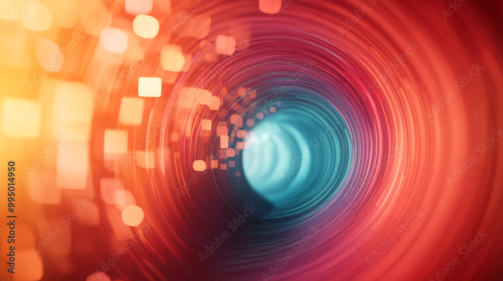 Obraz premium A mesmerizing neon tunnel filled with flowing magma patterns, glowing with vibrant, luminous light. The deep reds and fiery oranges of the magma contrast with electric blues and neon greens, creating