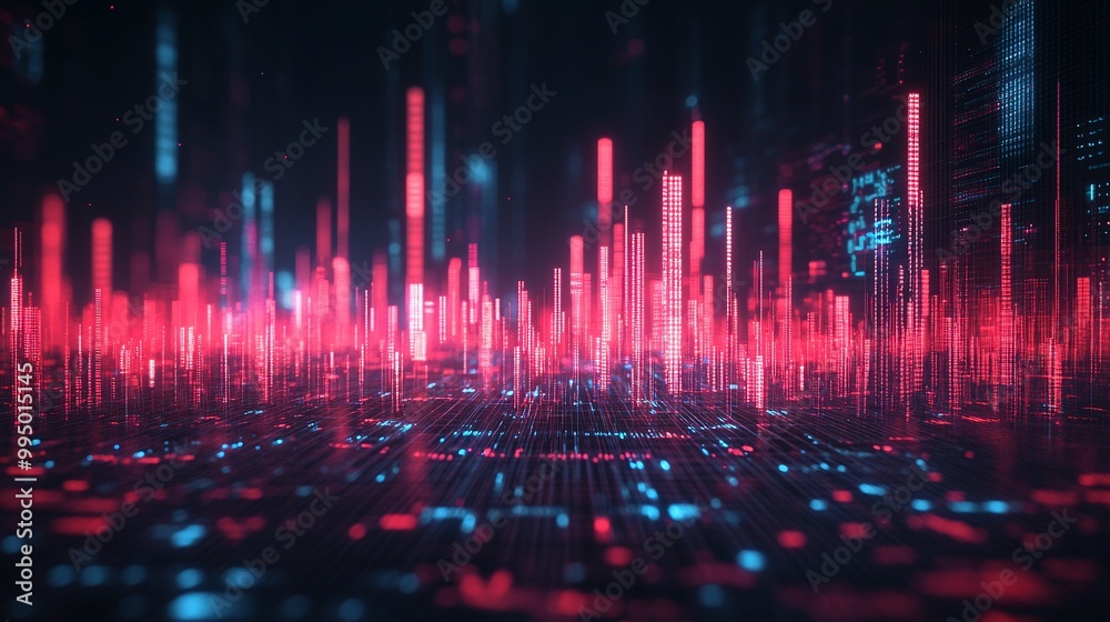 Abstract digital sound waves visualization with neon colors on a dark background. Abstract digital sound waves visualization with neon colors on a dark background.