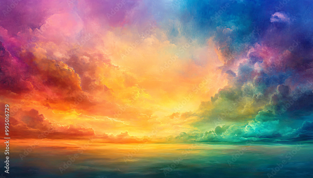 A dreamy sky transitioning from a golden sunset to a full spectrum of rainbow colors, giving off a vibrant yet calming feel A dreamy sky transitioning from a golden sunset to a full spectrum of rainbow colors, giving off a vibrant yet calming feel