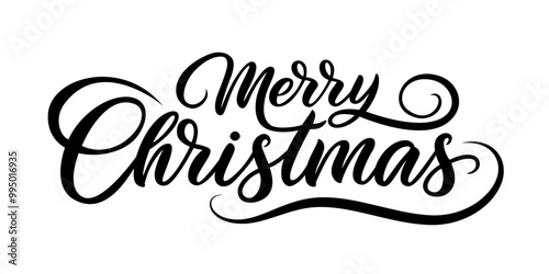 Elegant merry christmas calligraphy, festive black script text on white background, holiday greeting, perfect for invitations, cards, banners, marketing designs