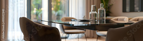 Modern Interior Design: Black Glass Dining Table with Brown Chairs