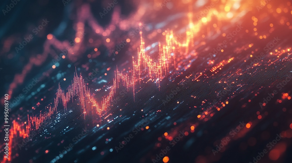 Fototapeta premium Abstract digital wave pattern in vibrant colors showcasing data movement and technology.