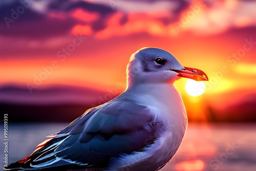 seagull in the sunset