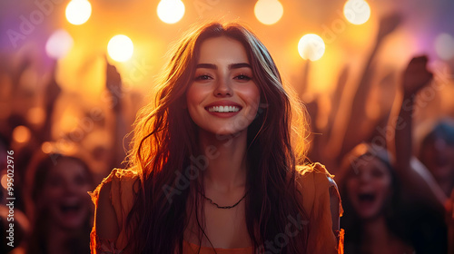 Smiling Woman with Long Bro...