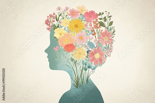 Silhouette of person integrated with flowers 