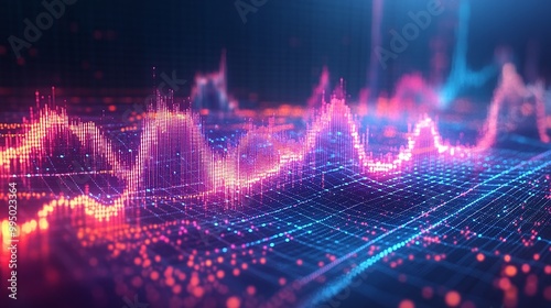 Abstract representation of a digital sound wave in vibrant colors on a dark background.