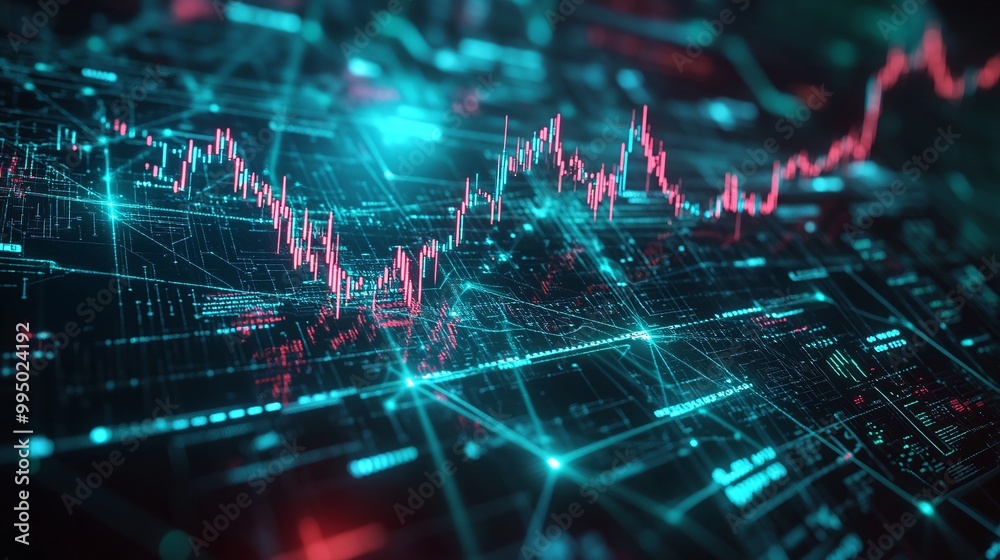 Abstract representation of financial data with vibrant colors and intricate patterns, ideal for tech and finance themes. Abstract representation of financial data with vibrant colors and intricate patterns, ideal for tech and finance themes.