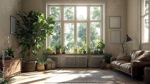 Bright, serene living room with plants and natural light.