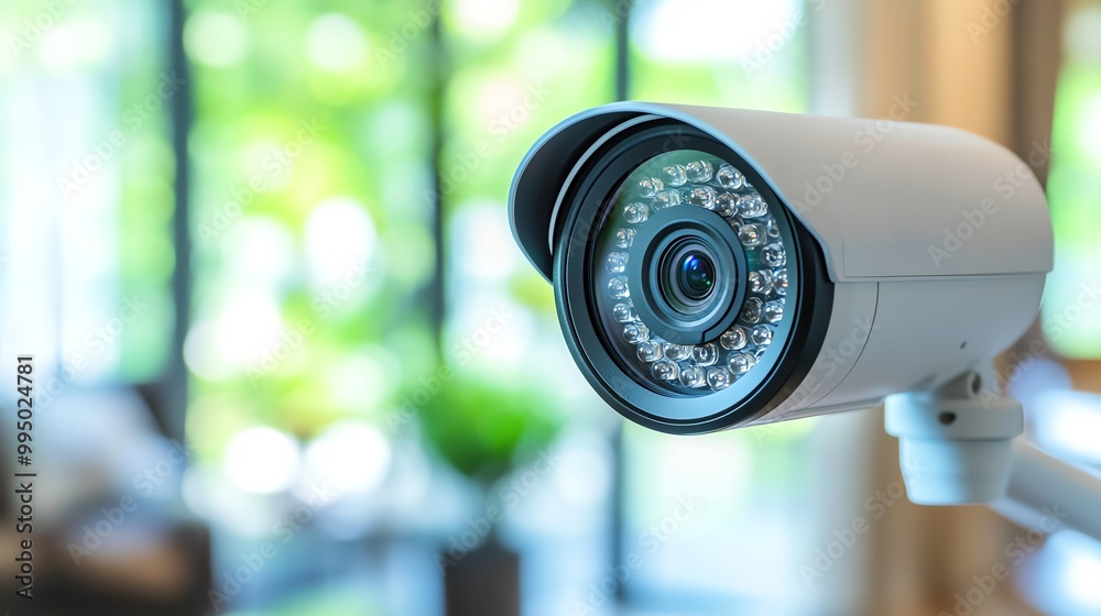 Close-up of a surveillance camera, designed for security monitoring. Close-up of a surveillance camera, designed for security monitoring.