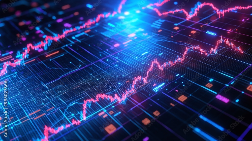 Colorful data visualization with vibrant lines and patterns representing digital analytics and growth trends. Colorful data visualization with vibrant lines and patterns representing digital analytics and growth trends.