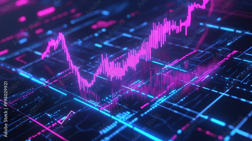 Digital data chart with vibrant neon colors illustrating performance trends in technology. Digital data chart with vibrant neon colors illustrating performance trends in technology.
