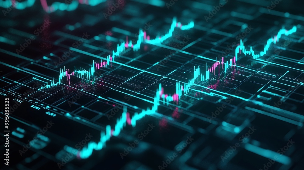 Dynamic digital financial data visualization with vibrant graphs and indicators on a dark background. Dynamic digital financial data visualization with vibrant graphs and indicators on a dark background.