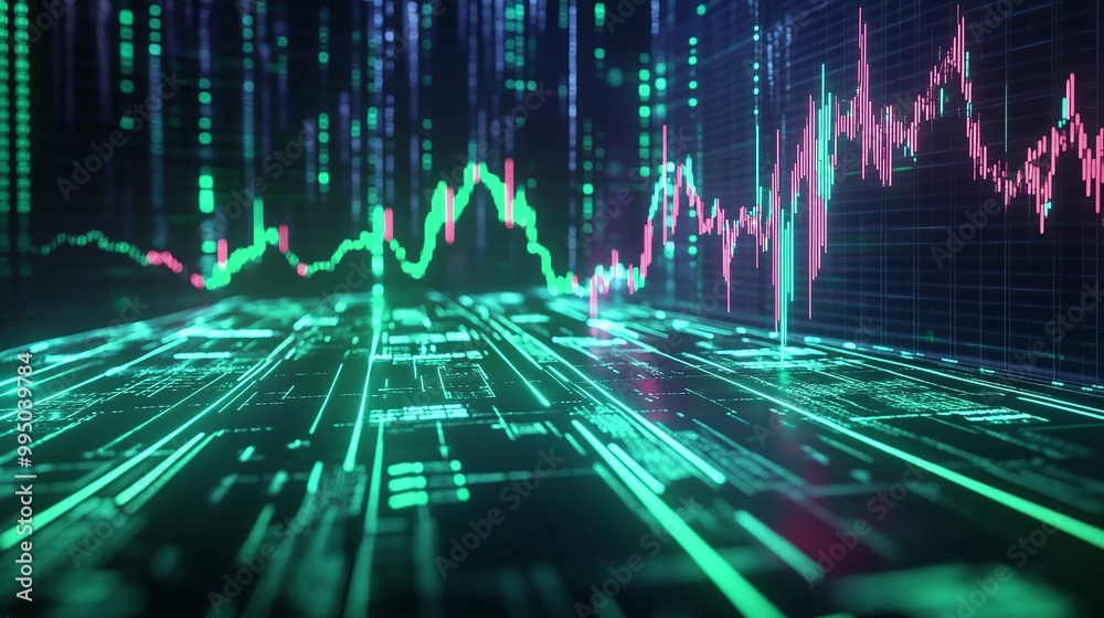 Futuristic data visualization with colorful graphs and digital elements on a dark background. Futuristic data visualization with colorful graphs and digital elements on a dark background.
