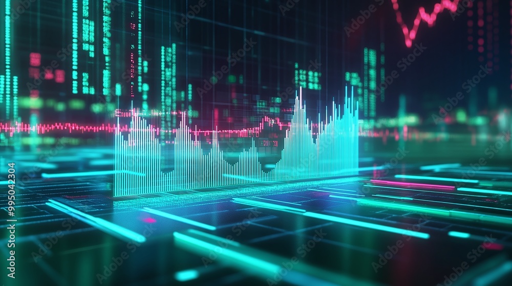 Futuristic data visualization with vibrant graphs and digital elements representing analytical insights. Futuristic data visualization with vibrant graphs and digital elements representing analytical insights.