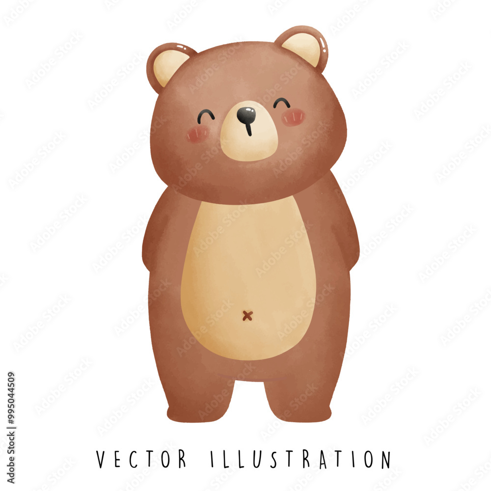 Obraz premium Shy Bear Standing with Tucked Arms - Simple Water Color Vector