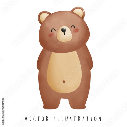 Shy Bear Standing with Tucked Arms - Simple Water Color Vector