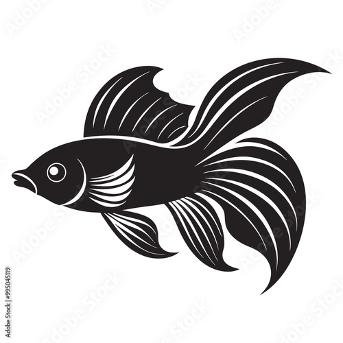 Betta fish silhouette vector illustration on a white background