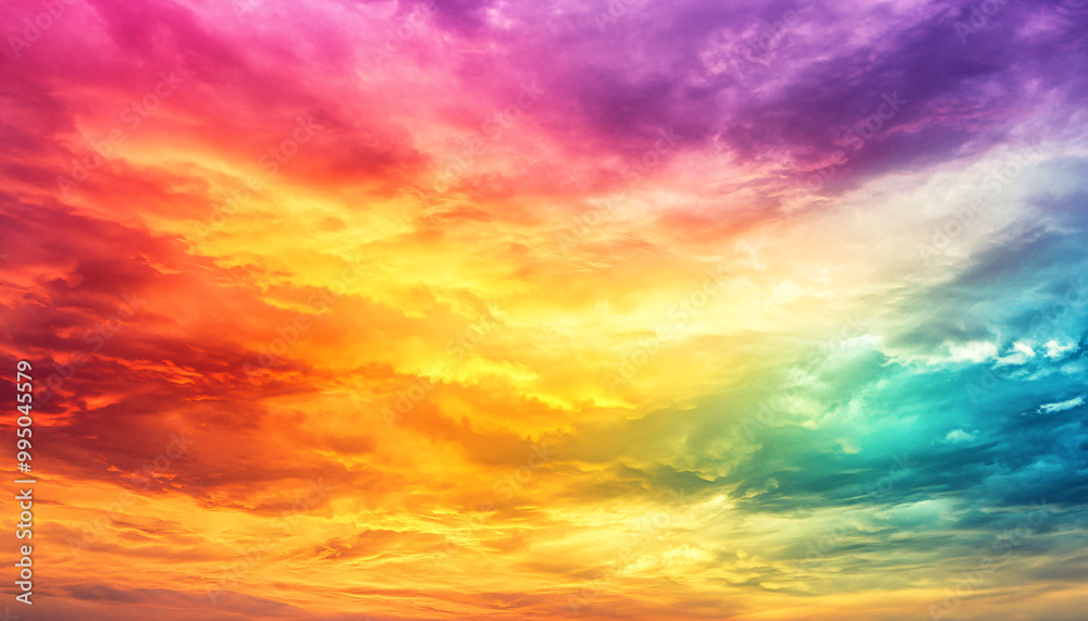 A dreamy sky transitioning from a golden sunset to a full spectrum of rainbow colors, giving off a vibrant yet calming feel A dreamy sky transitioning from a golden sunset to a full spectrum of rainbow colors, giving off a vibrant yet calming feel