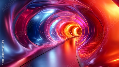 Abstract Tunnel of Colorful Lights, Neon and Abstract Patterns