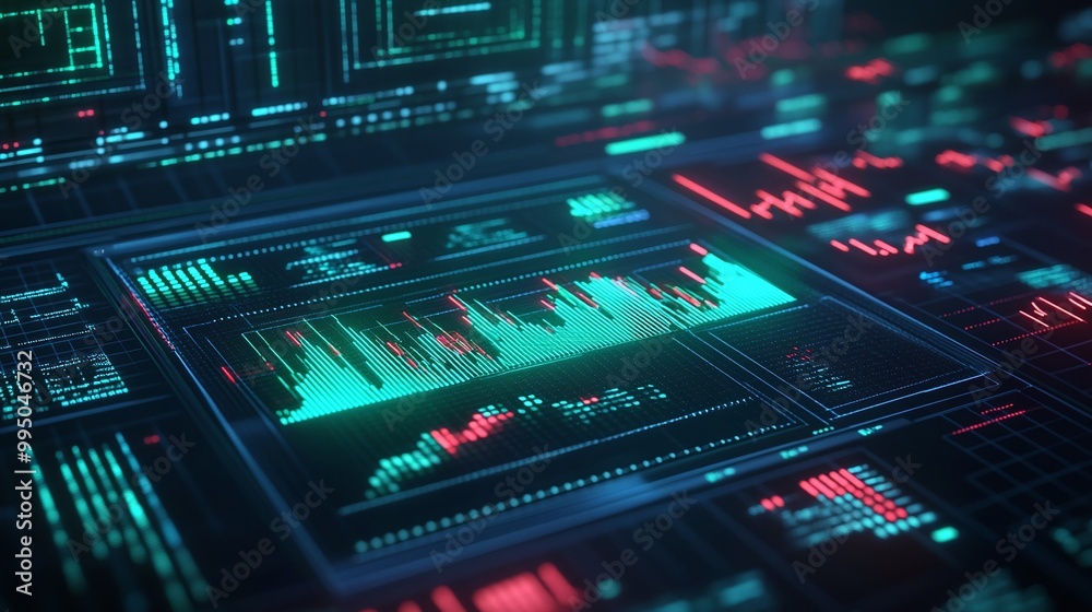 Futuristic digital interface with data analysis graphics in vibrant colors. Futuristic digital interface with data analysis graphics in vibrant colors.