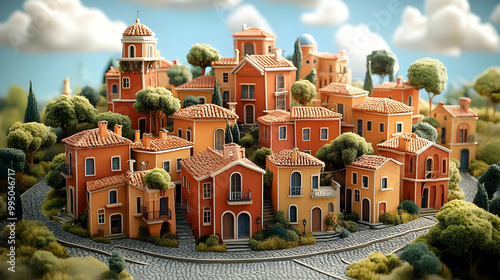 Charming Miniature Village with Cobblestone Streets and Lush Greenery