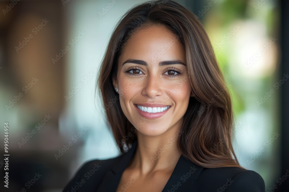 Closeup headshot face portrait of beautiful successful hispanic young business woman looking confident at camera. generative ai Closeup headshot face portrait of beautiful successful hispanic young business woman looking confident at camera. generative ai