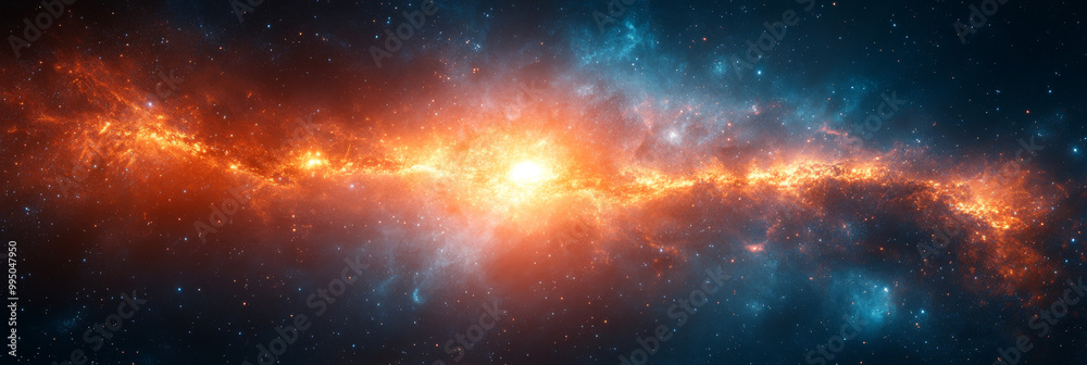 Obraz premium A mesmerizing view of a nebula with vibrant orange and blue hues.