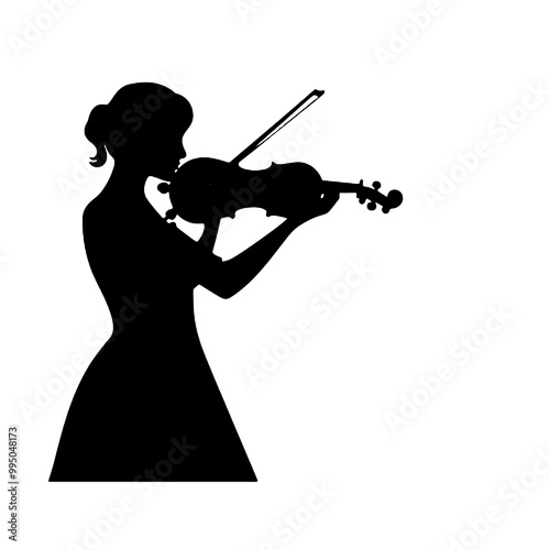 Violinist Silhouette in Action – Black and White Vector Design