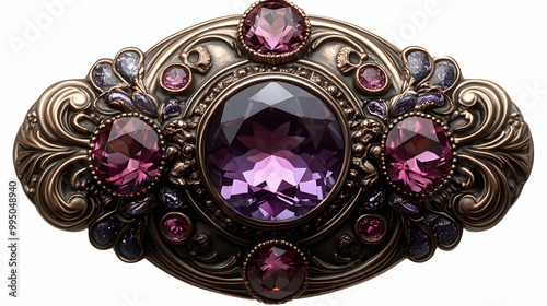 Ornate Brooch with Amethyst...
