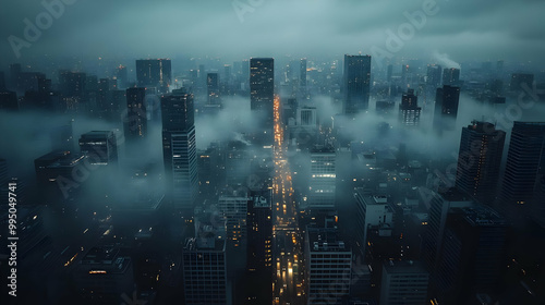 Cityscape in Fog, Skyscrape...