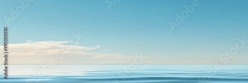 Tranquil Ocean Horizon, a serene seascape with a single cloud in a blue sky, representing peace, tranquility, and the vastness of nature.