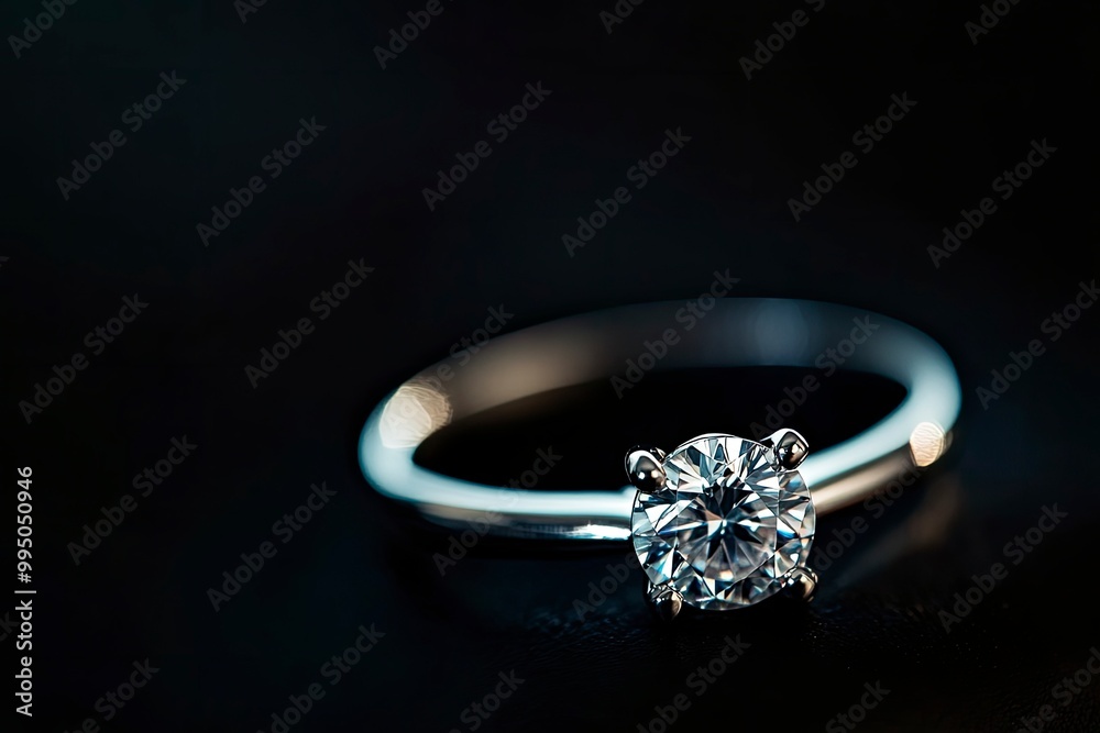 Close-up shot of a wedding ring placed against a black background, emphasizing elegance and highlighting the timeless beauty of marriage .generative ai