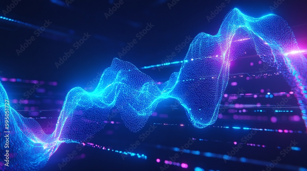 Vibrant wave of digital data, showcasing colorful light trails and futuristic technology patterns. Vibrant wave of digital data, showcasing colorful light trails and futuristic technology patterns.