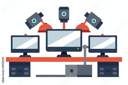 Multiple CCTV displaying vector illustration isolated on a white background