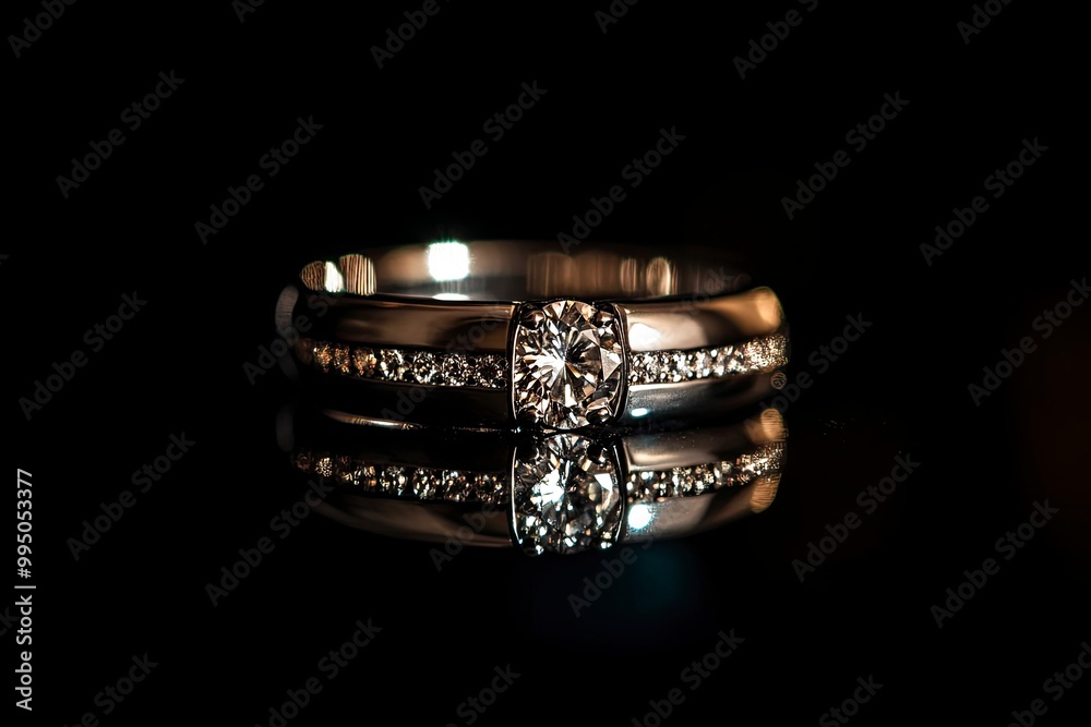 Close-up shot of a wedding ring placed against a black background, emphasizing elegance and highlighting the timeless beauty of marriage .generative ai Close-up shot of a wedding ring placed against a black background, emphasizing elegance and highlighting the timeless beauty of marriage .generative ai
