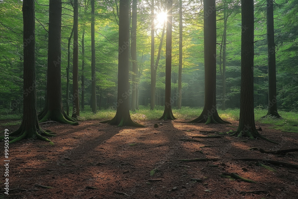 Fototapeta premium A forest with trees in the foreground and background