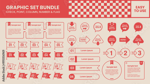 graphic set bundle design element, tittle bar point element, retro style