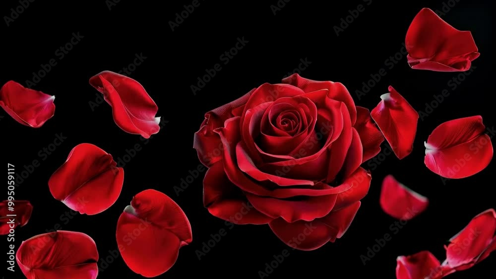 Red rose petals flying on beautiful black background Red rose petals flying on beautiful black background