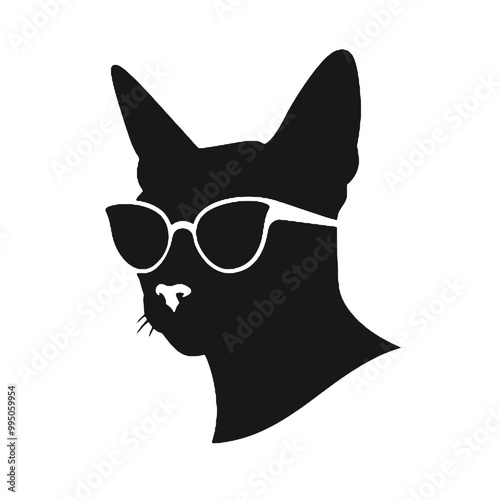 Abyssinian Cat with Sunglasses Silhouette – Vector Logo Illustration for Tattoos on Transparent Background